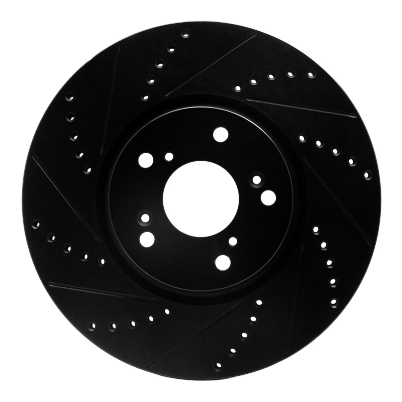 Acura TL Brake Rotor (1) - Front Left - R1 Concepts - Drilled & Slotted - Black - `04-`08